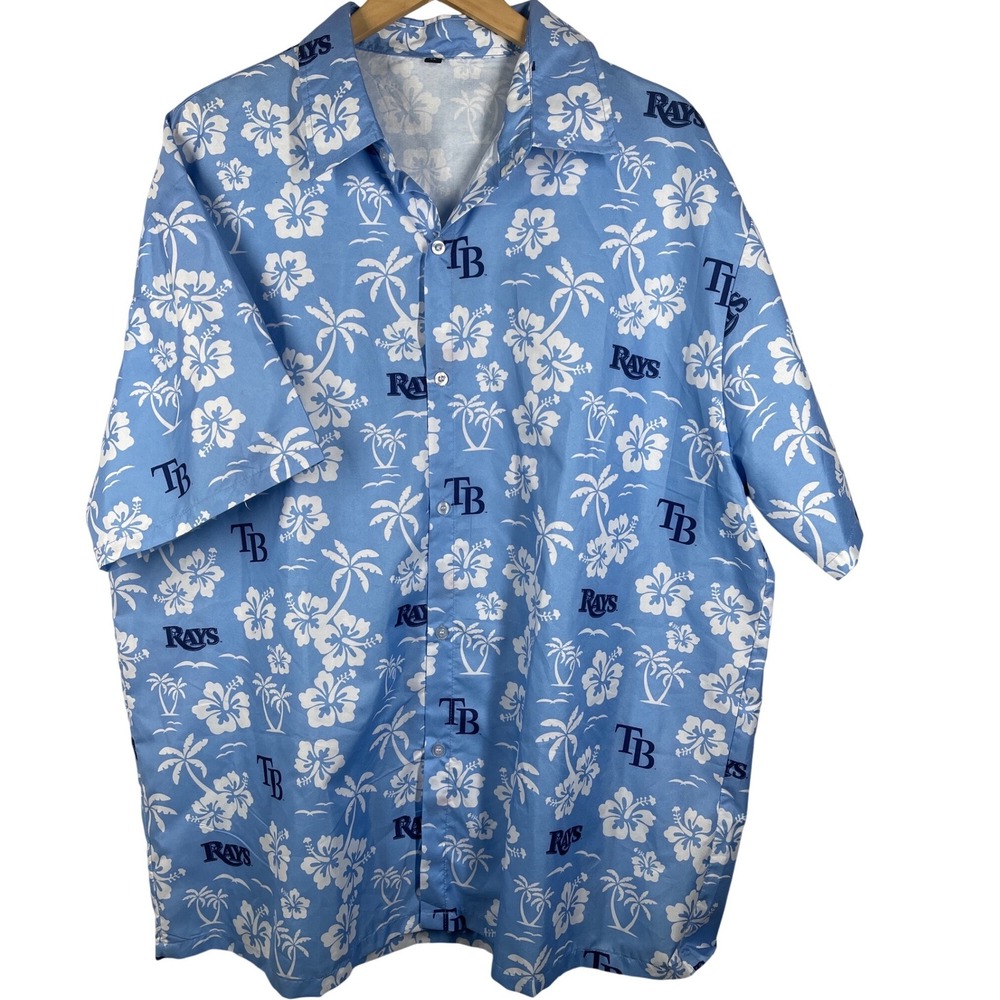 Tampa Bay Rays MLB Hawaiian Shirt Mens XL Light Blue Palm Tree Floral Button Up